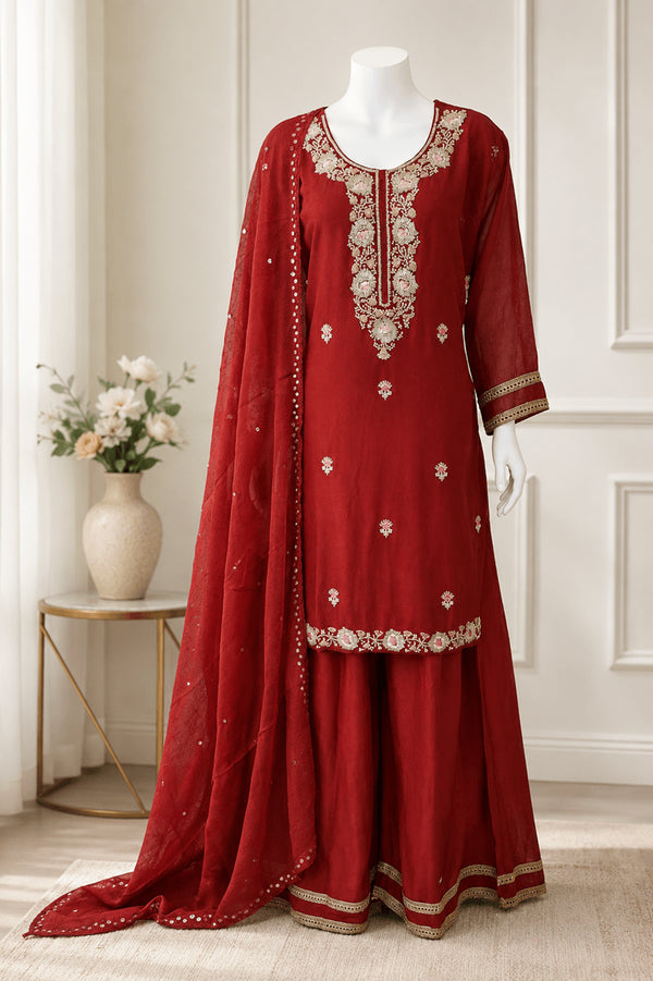 Beautiful Georgette Palazzo Suit in Rust Orange Colour
