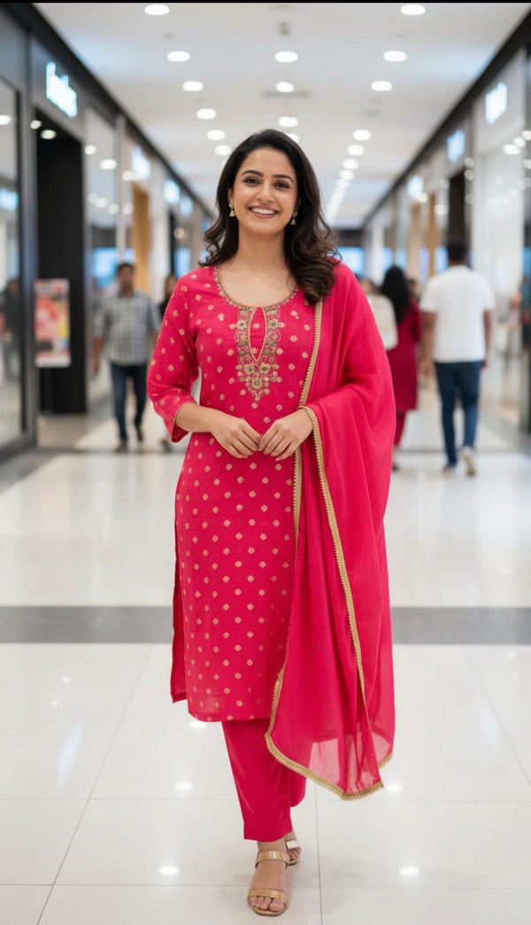 Beautiful Muslin Suit with embroidery work