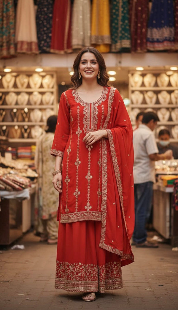 Beautiful Rust Colour Sharara Suit