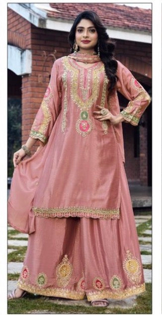 Party Wear Chinon Silk Sharara Suit