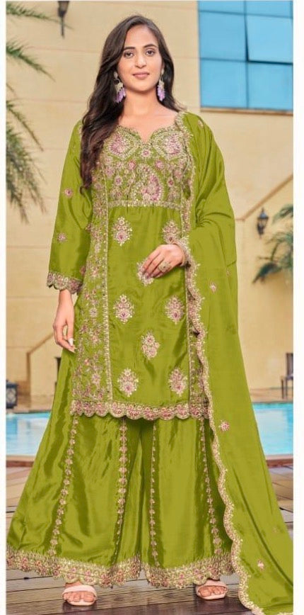 Party Wear Chinon Silk Sharara Suit