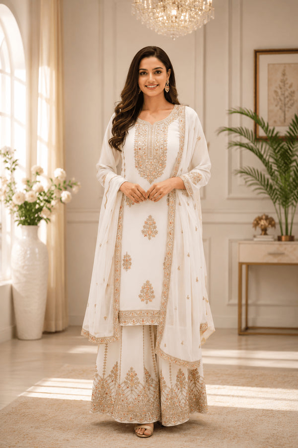 Stunning Pure Georgette Sharara Suit with Embroidery Work