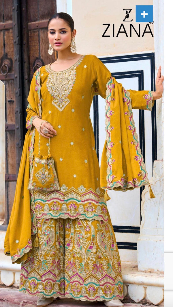 Party Wear Chinon Sharara Suit with Embroidery Work