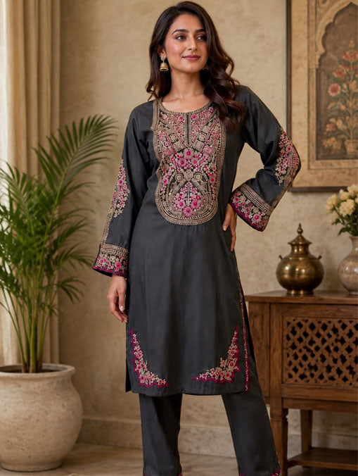 Elegant Glass Shimmer Coord Set in Grey Colour