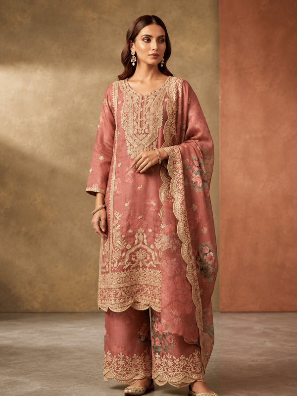 Onion Pink Pure Chinon Palazzo Suit